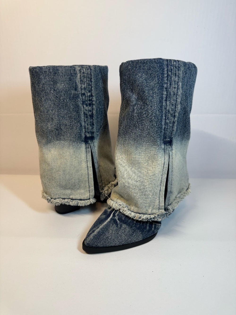 Wild Fable Acid Wash Denim Fold Over Pointed Boots Y2K Size 6